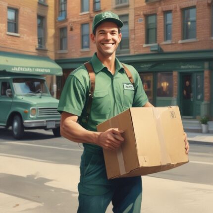 Delivery man holding a box